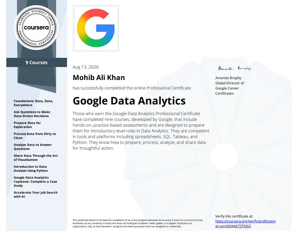 Data Analytics Professional Certificate